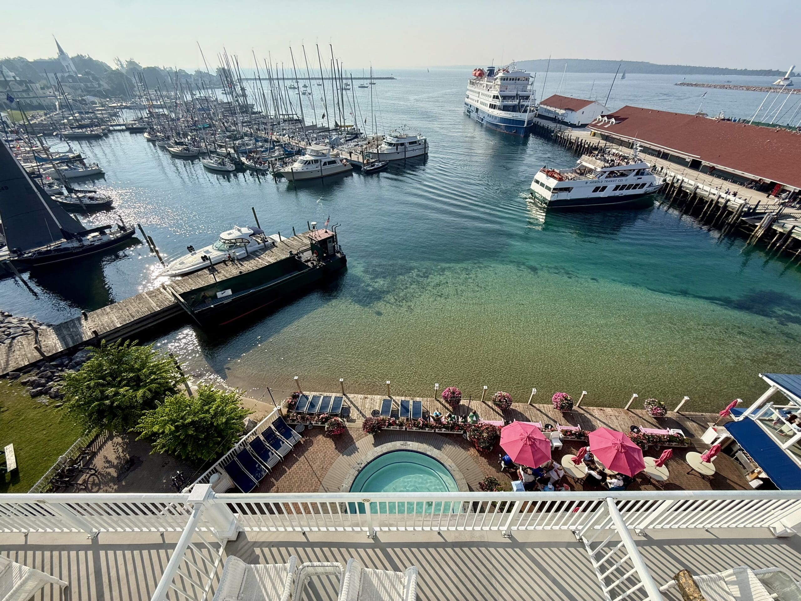 IMG_3656 The view from a Harborview waterfront suite at the Chippewa Hotel, which is the sister hotel to the Lilac Tree Suites on Mackinac Island.