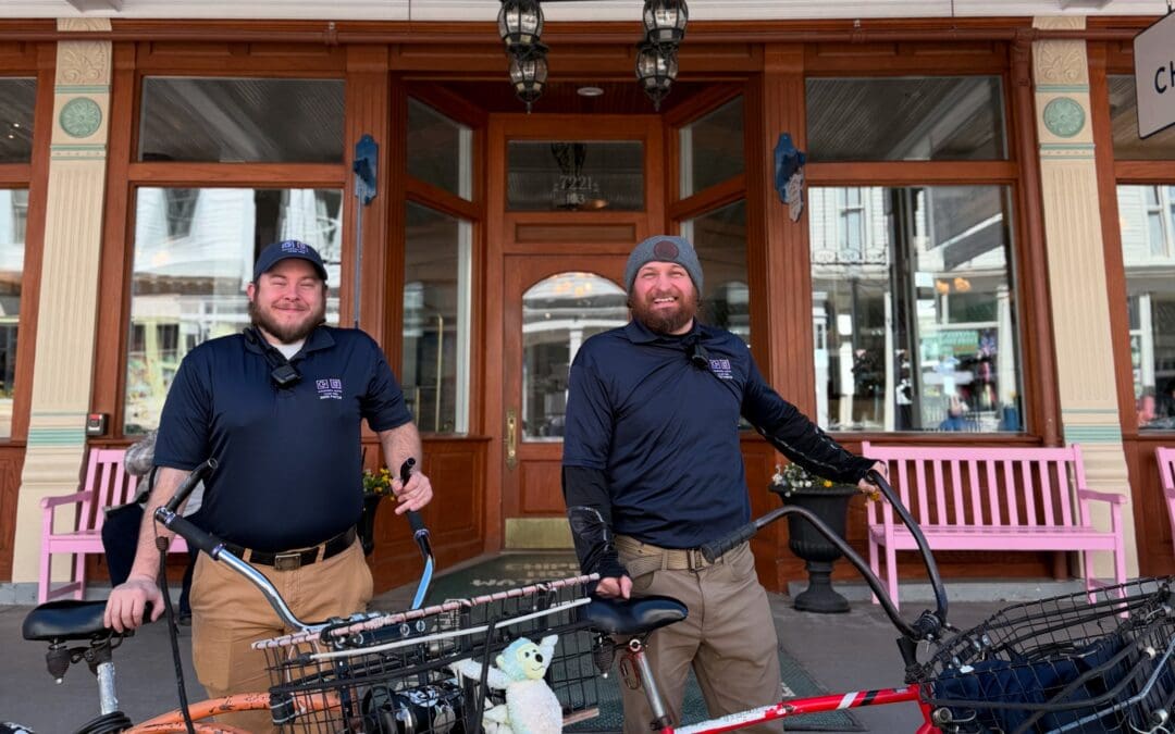 two of our dock porters waiting for luggage to arrive to the hotel