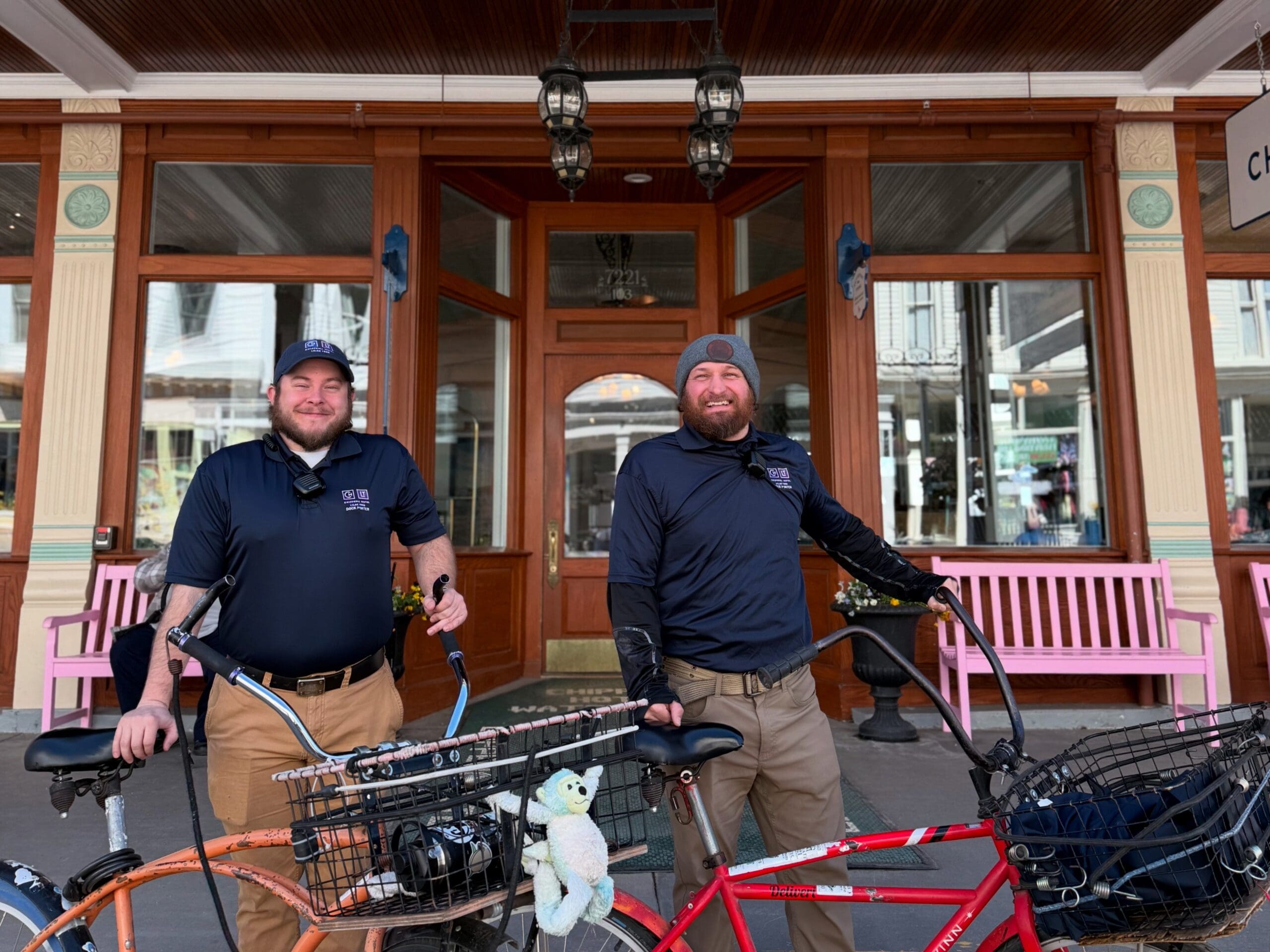 two of our dock porters waiting for luggage to arrive to the hotel